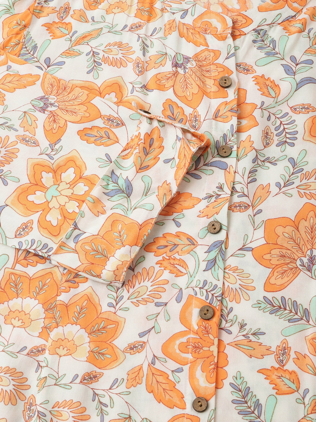 Divena Orange Floral Print Rayon Regular Top