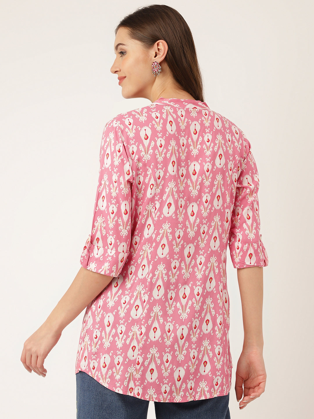 Divena Pink Floral Print Rayon Regular Top