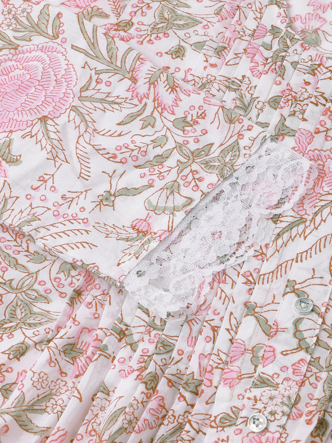 Divena Pink Floral Print Cotton Peplum Top with Pintuck Detailing