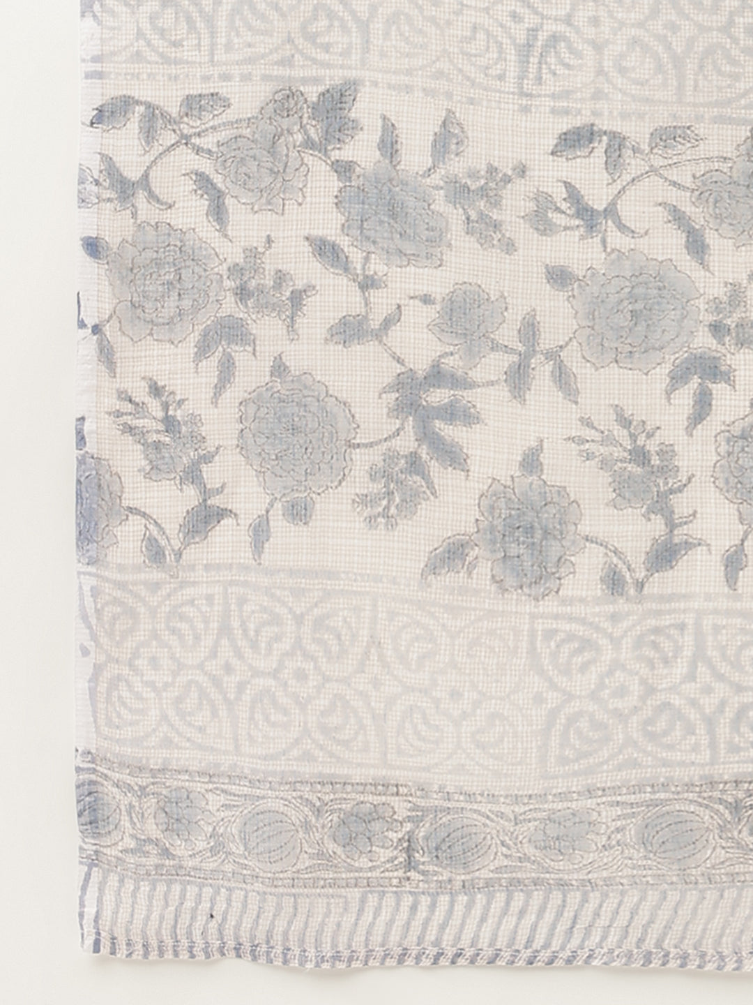 Divena Sky Blue Floral HandBlock Printed Cotton Straight Kurta, trousers with Dupatta Set
