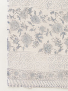 Divena Sky Blue Floral HandBlock Printed Cotton Straight Kurta, trousers with Dupatta Set