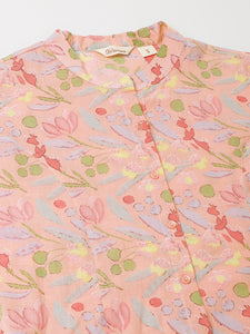 Divena Pink Multi Colored Floral print Cotton Regular Top