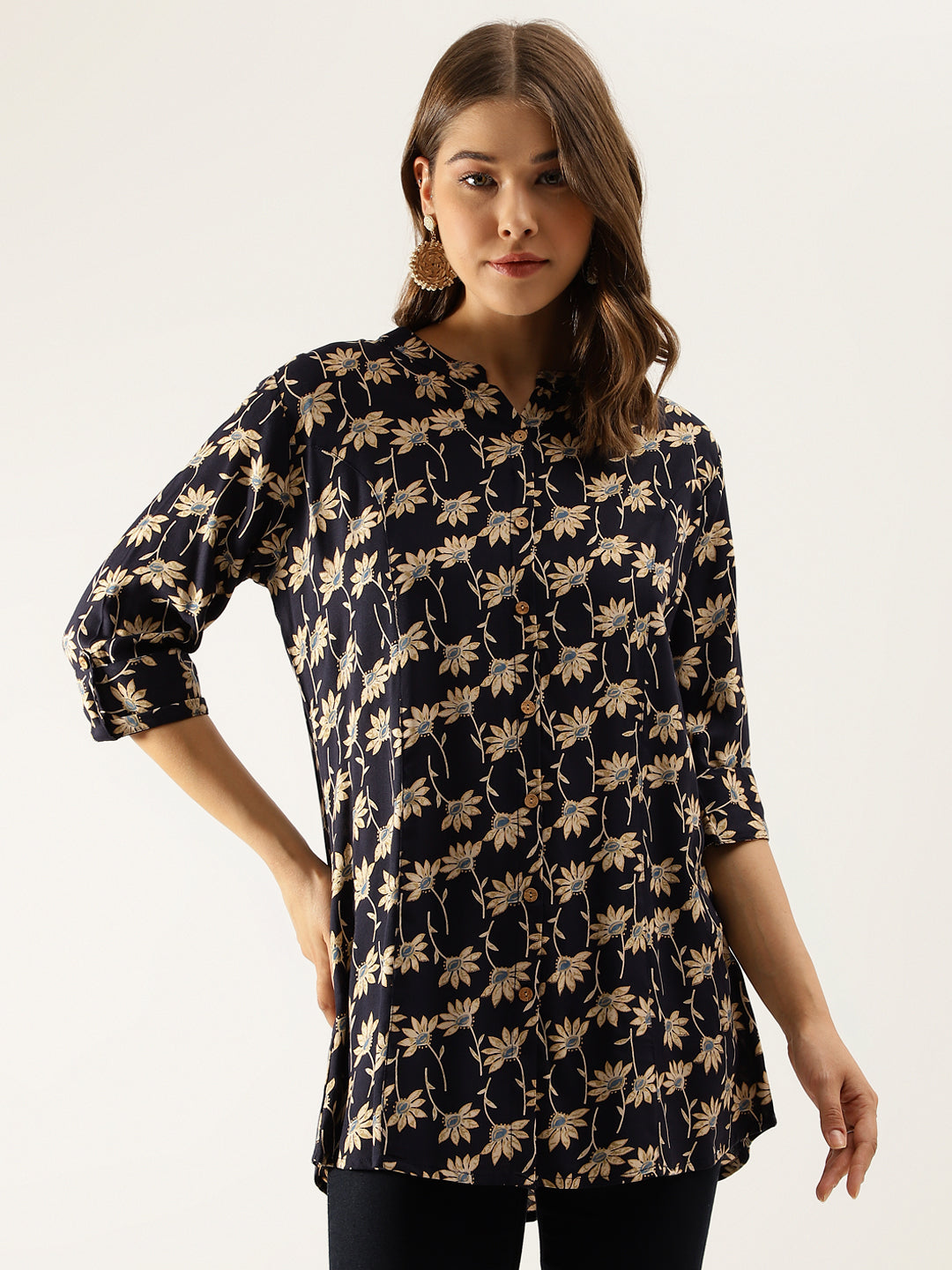Floral Printed Rayon Shirt type Top for Women — view 1