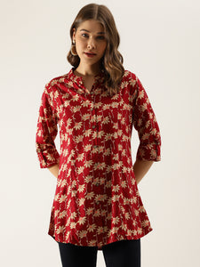 Divena Maroon Floral Printed Rayon Shirt type Top for Women