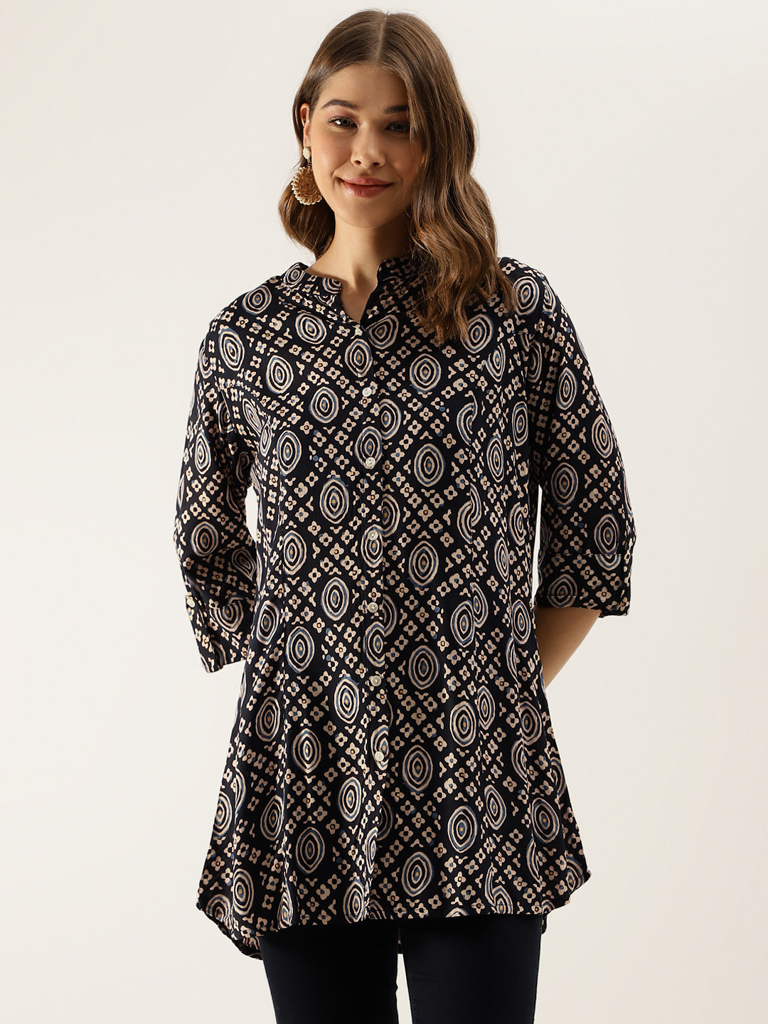 Black Asymetric Printed top — view 1