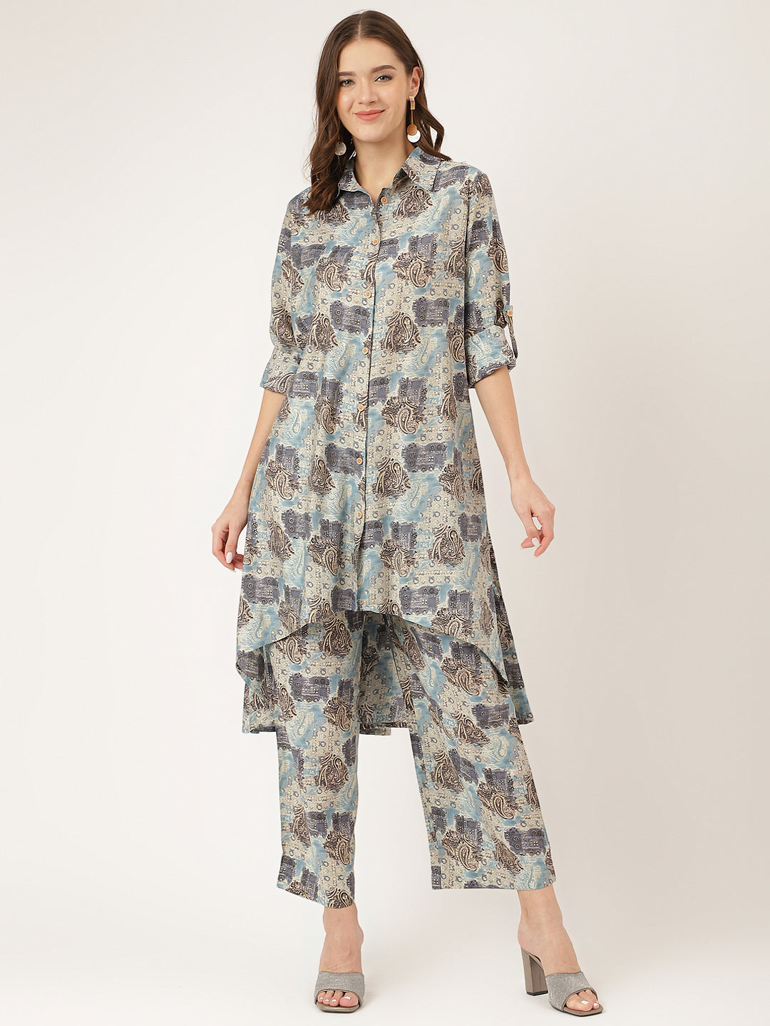 Blue Foil Printed Chanderi Co-ord Set — view 1