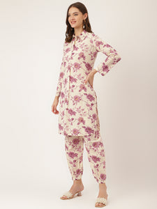 Divena Purple Floral Print Cotton Co-ord Set