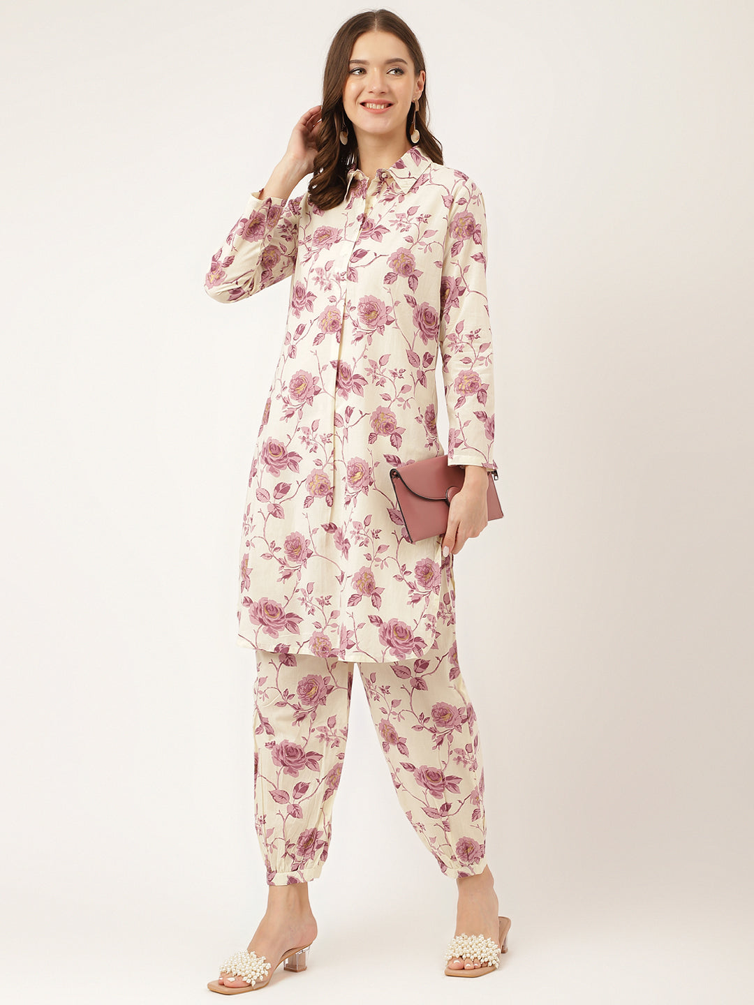 Purple Floral Print Cotton Co-ord Set — view 1