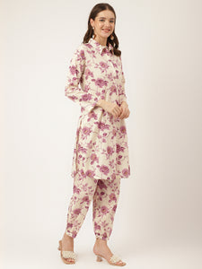 Divena Purple Floral Print Cotton Co-ord Set