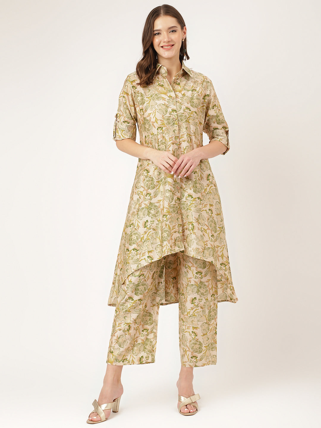 Green Foil Printed Chanderi Co-ord Set — view 1