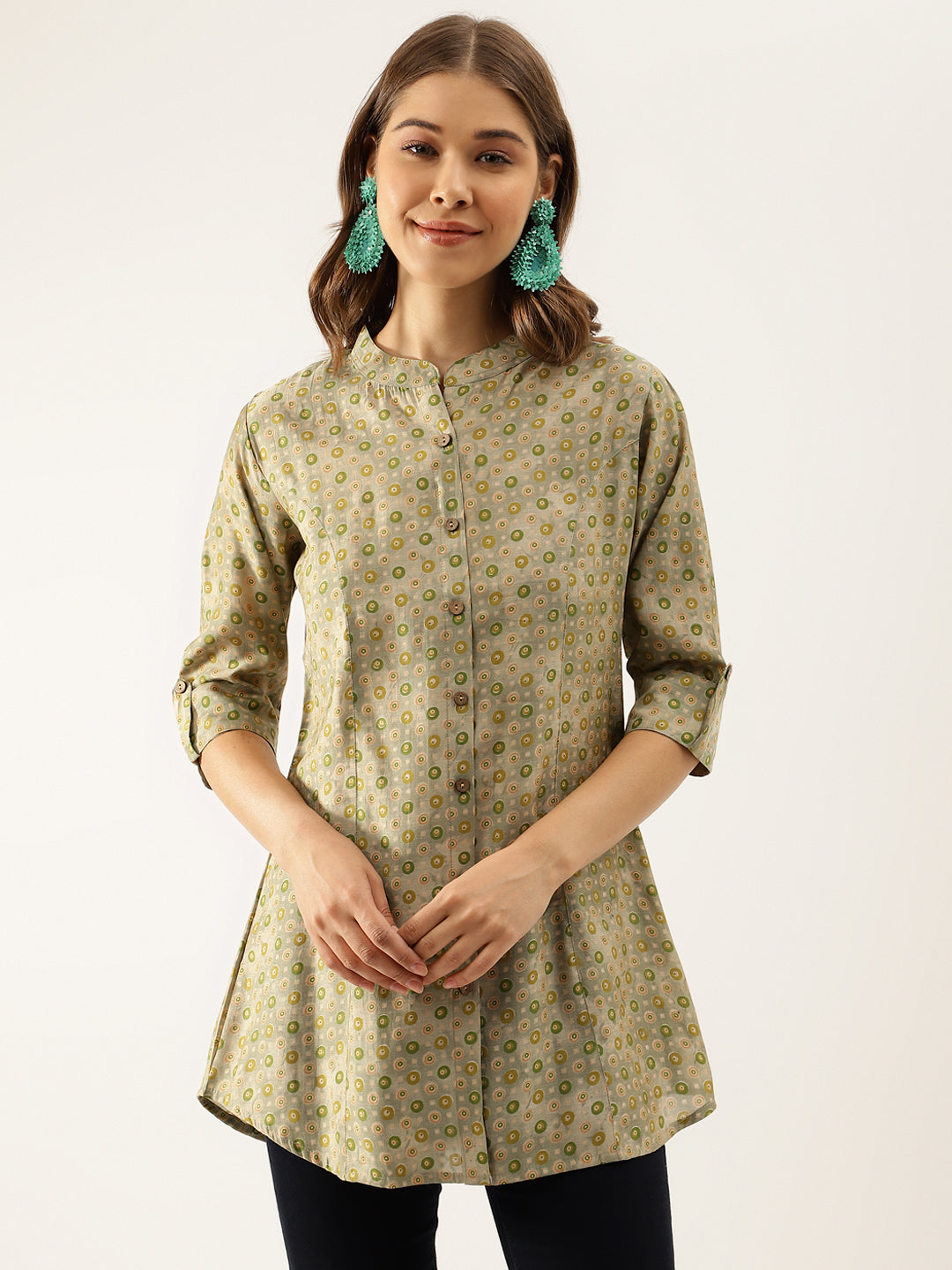 Green Floral Printed Top — view 1