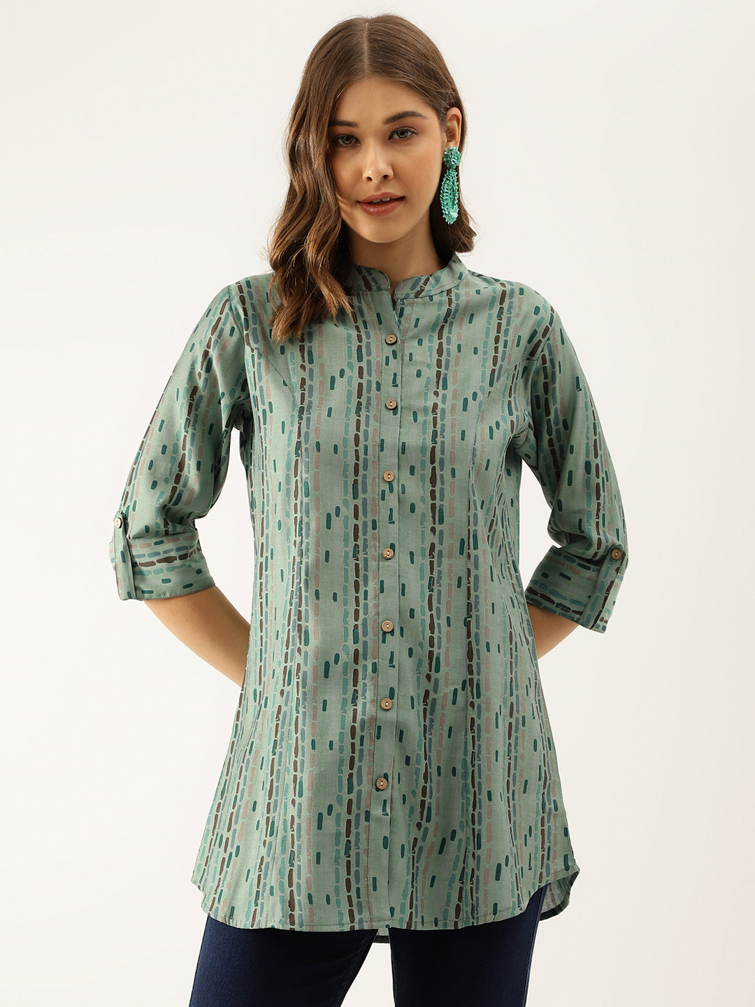 Green Printed Modal Chanderi Regular Fit Top — view 1
