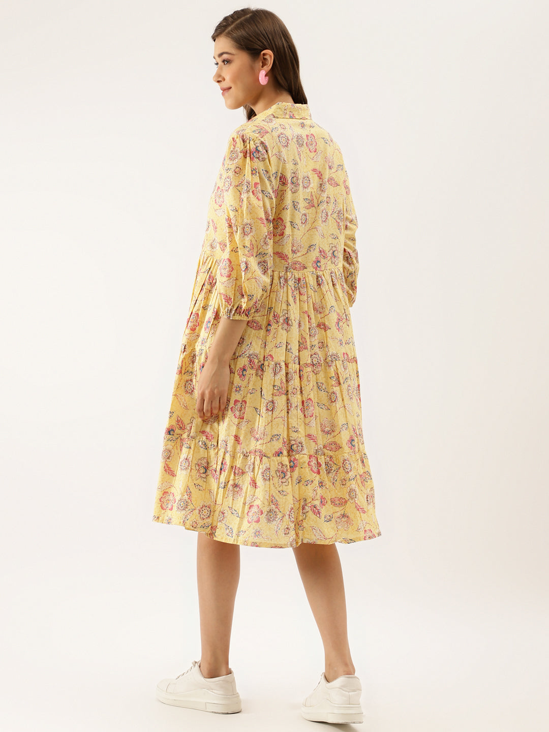 Divena Yellow Floral Printed Cotton Dress for Women