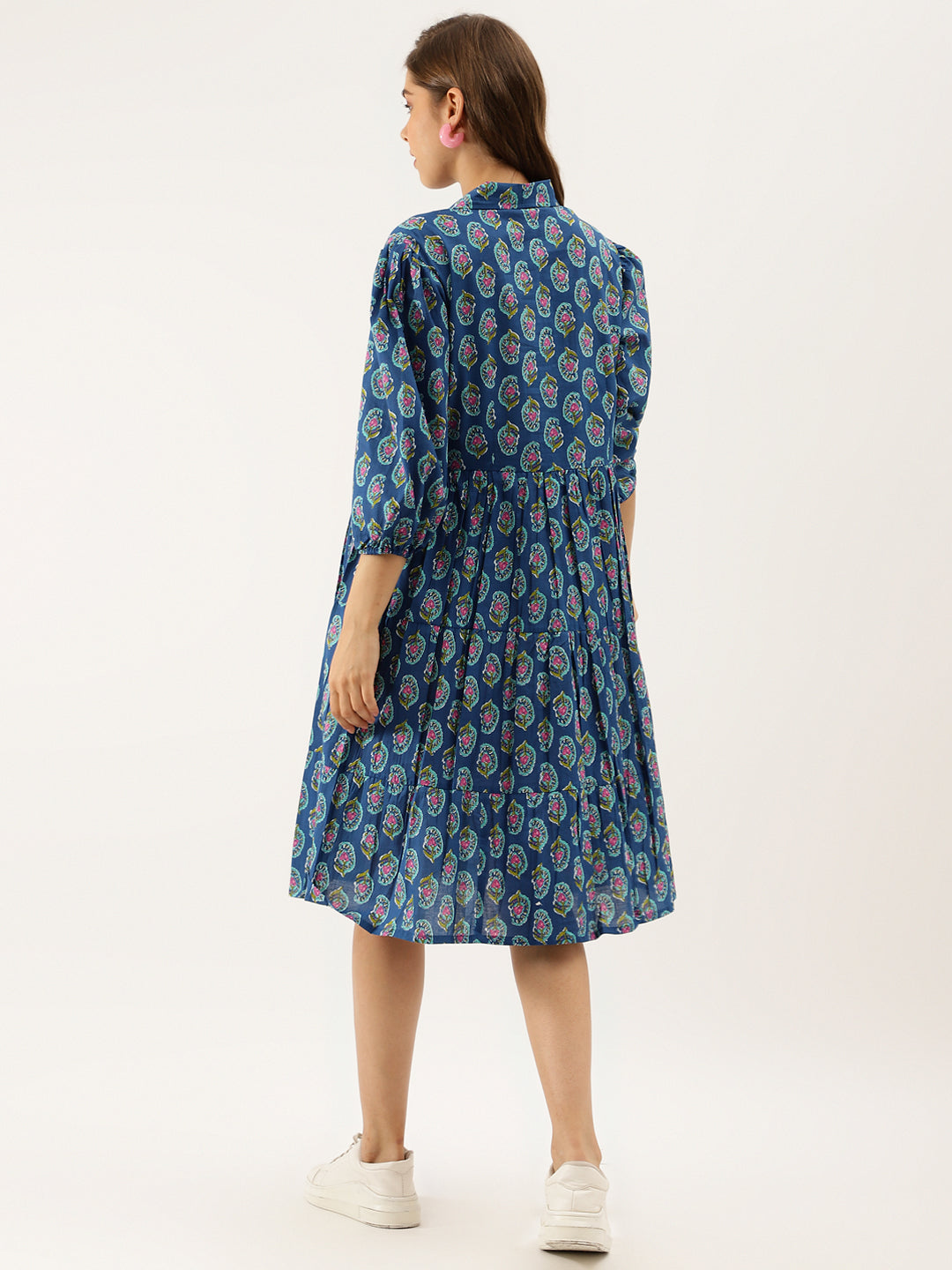 Divena Blue Paisley Printed Cotton Dress for Women