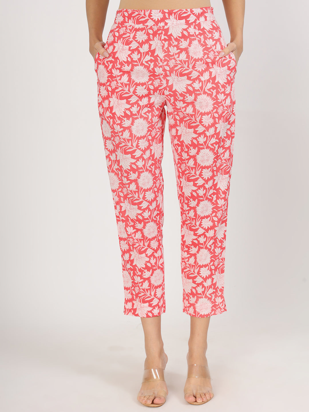 Divena Pink Floral Printed Cotton Kurta with Herem Pant Co ord Set