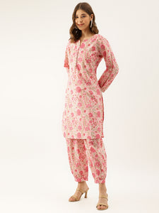 Divena Pink Floral Print Cotton Co-ord set