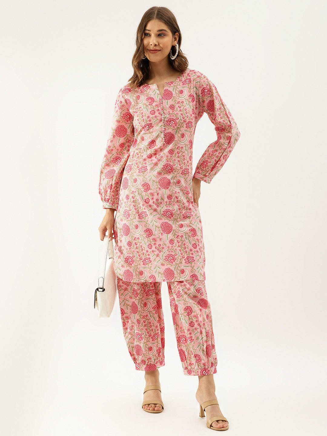 Pink Floral Print Cotton Co-ord set — view 1