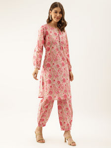 Divena Pink Floral Print Cotton Co-ord set