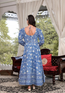 Divena Blue Gota Patti Cotton Anarkali Kurta