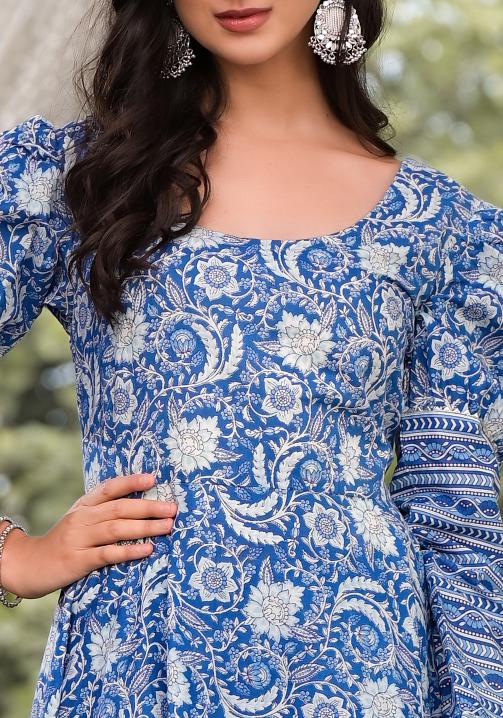 Divena Blue Gota Patti Cotton Anarkali Kurta