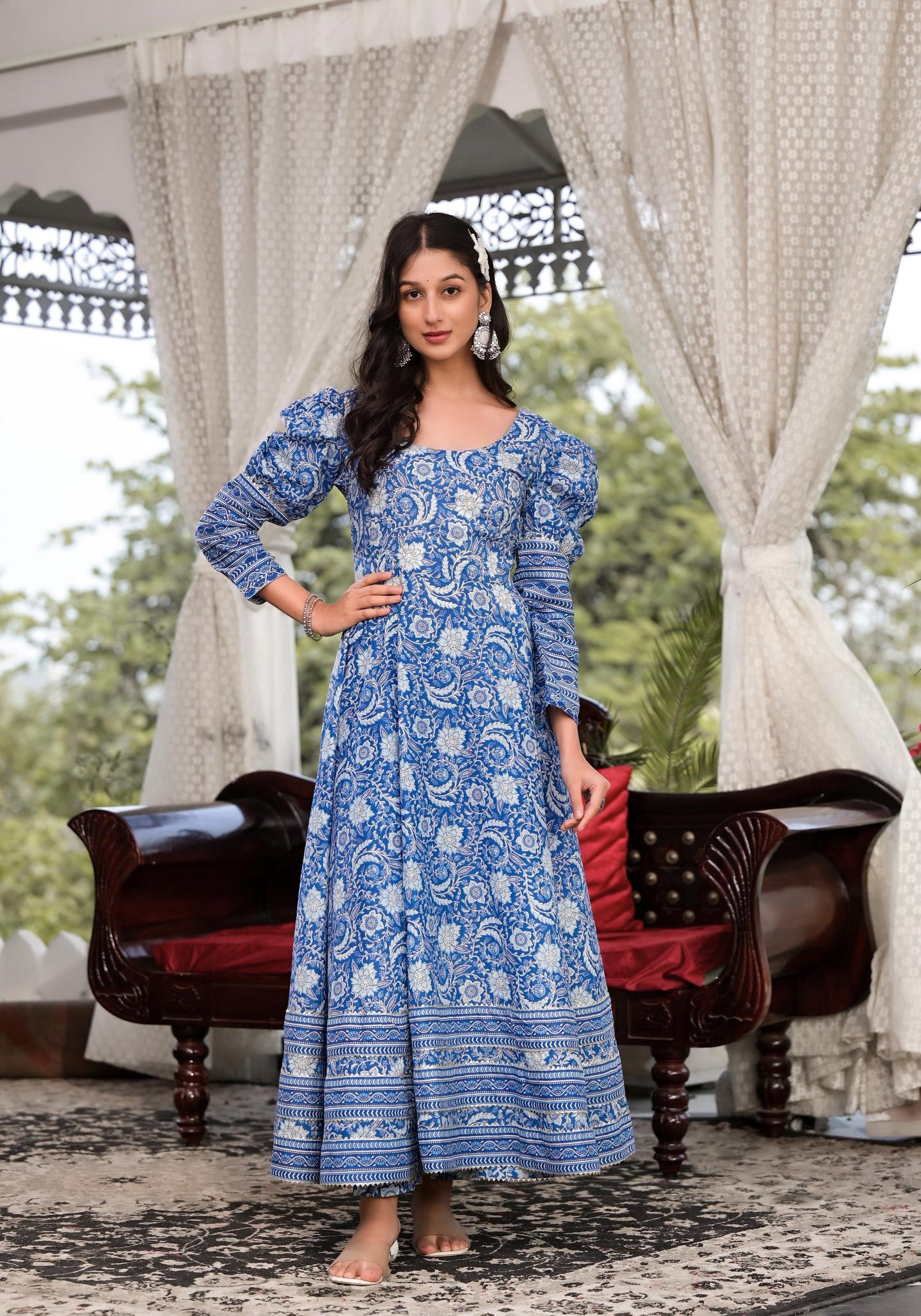 Divena Blue Gota Patti Cotton Anarkali Kurta