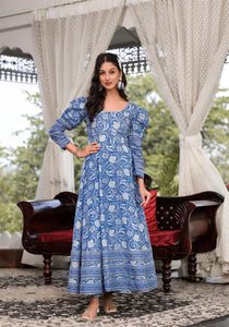Divena Blue Gota Patti Cotton Anarkali Kurta