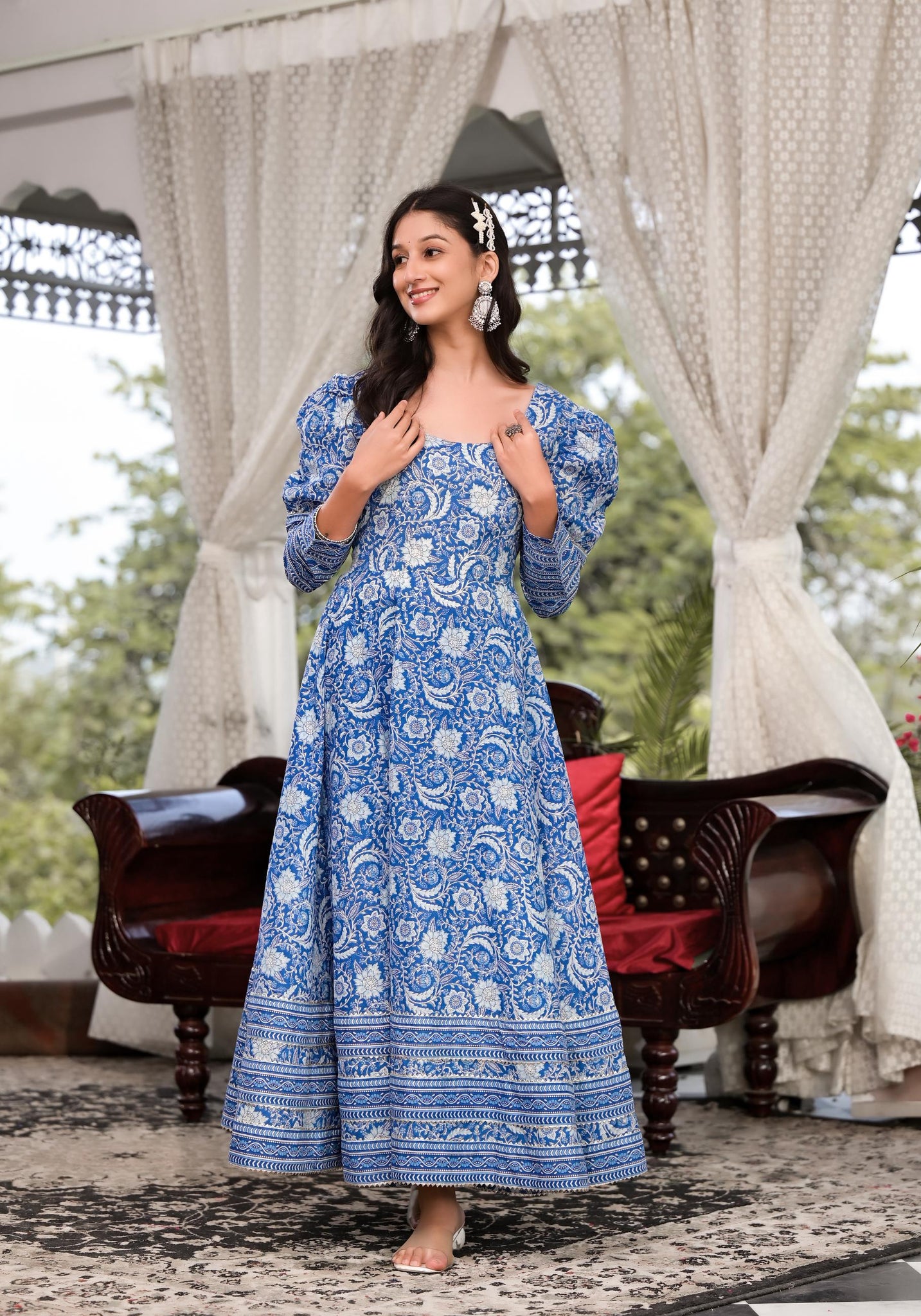 Divena Blue Gota Patti Cotton Anarkali Kurta