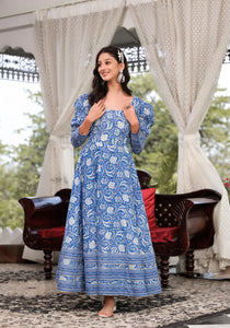 Divena Blue Gota Patti Cotton Anarkali Kurta