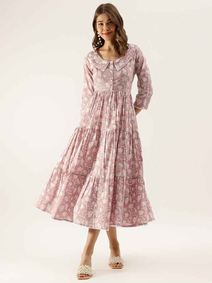 Divena Floral Printed Cotton Ethnic Dress for Women