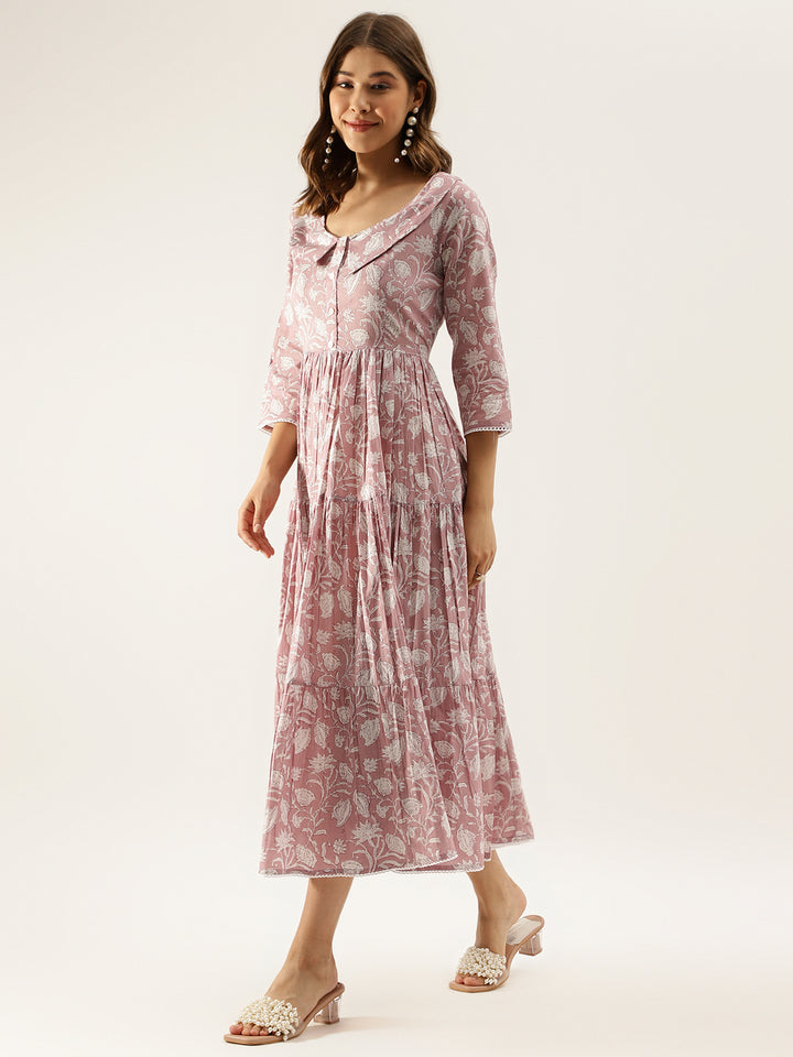 Divena Floral Printed Cotton Ethnic Dress for Women