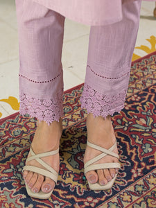 Divena Pink Solid Cotton Straight Fit Lace Border Kurta with Trouser