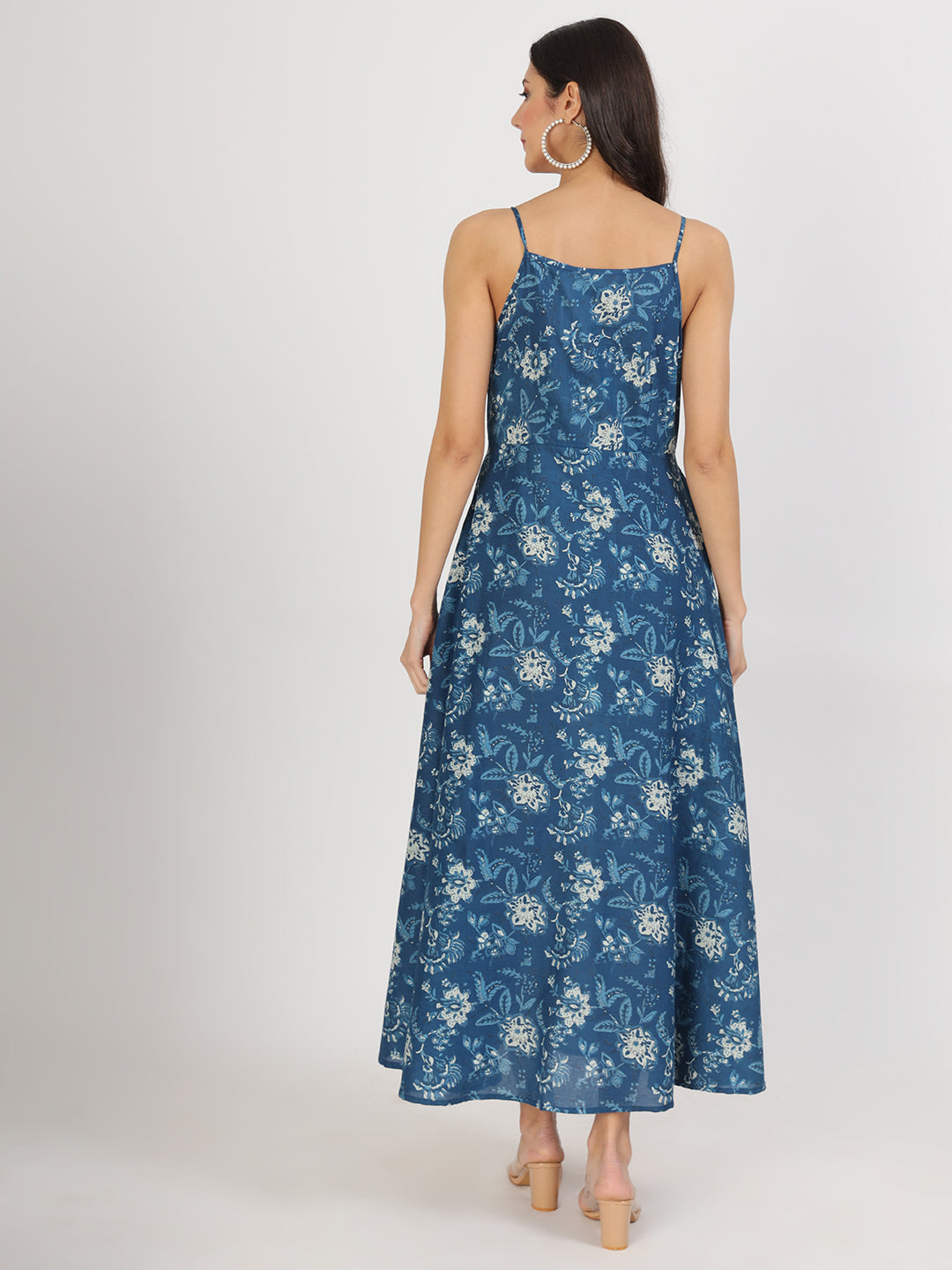 Divena Indigo Blue Cotton Long Dress for Women