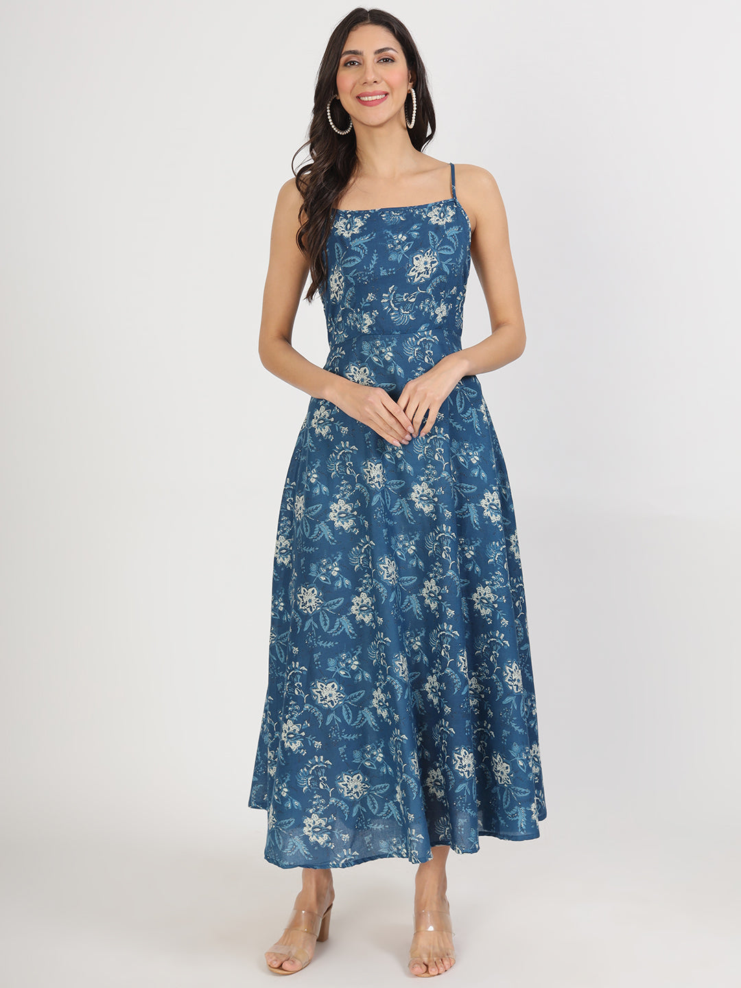 Indigo Blue Cotton Long Dress for Women — view 1