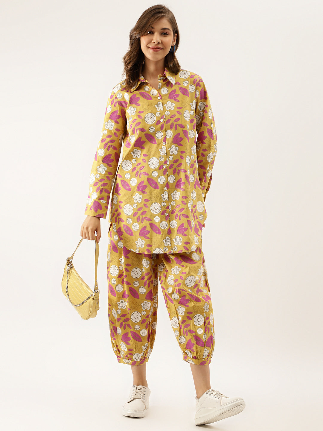Mustard Floral Print Cotton Co-ord Set — view 1