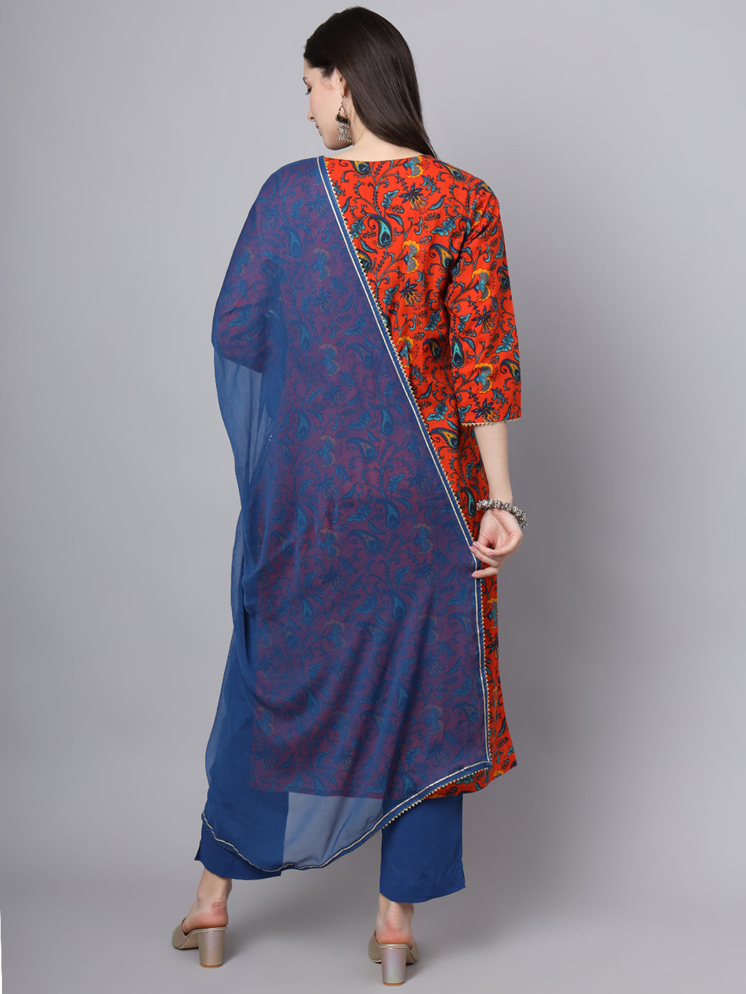 Divena Floral Printed Gotta Patti Pure Cotton Kurta With Trousers & Dupatta