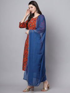 Divena Floral Printed Gotta Patti Pure Cotton Kurta With Trousers & Dupatta