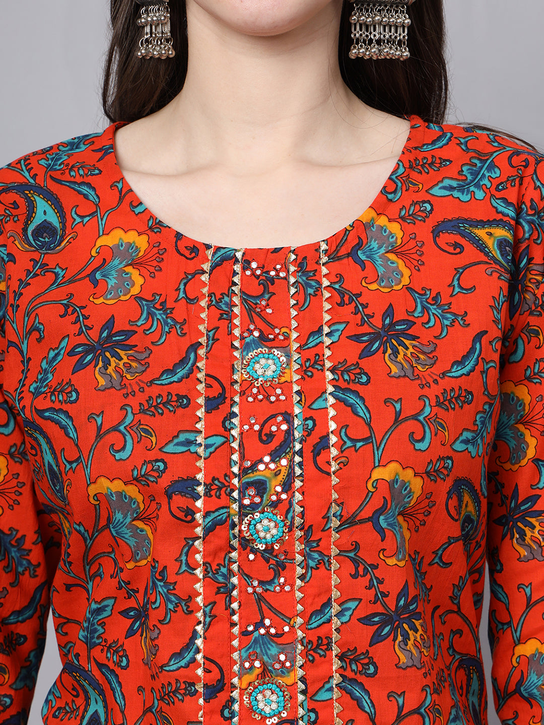 Divena Floral Printed Gotta Patti Pure Cotton Kurta With Trousers & Dupatta