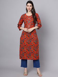 Divena Floral Printed Gotta Patti Pure Cotton Kurta With Trousers & Dupatta