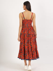 Divena Red Floral Printed Cotton Dress