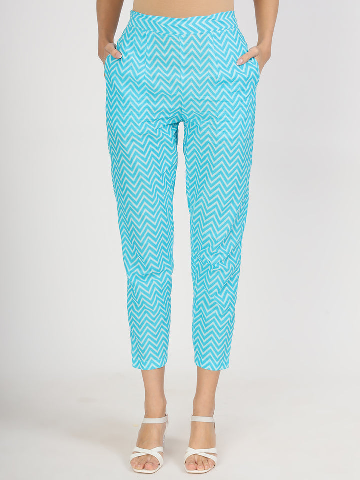 Divena turquoise blue Floral Print Cotton Kurta pants with Dupatta set for women