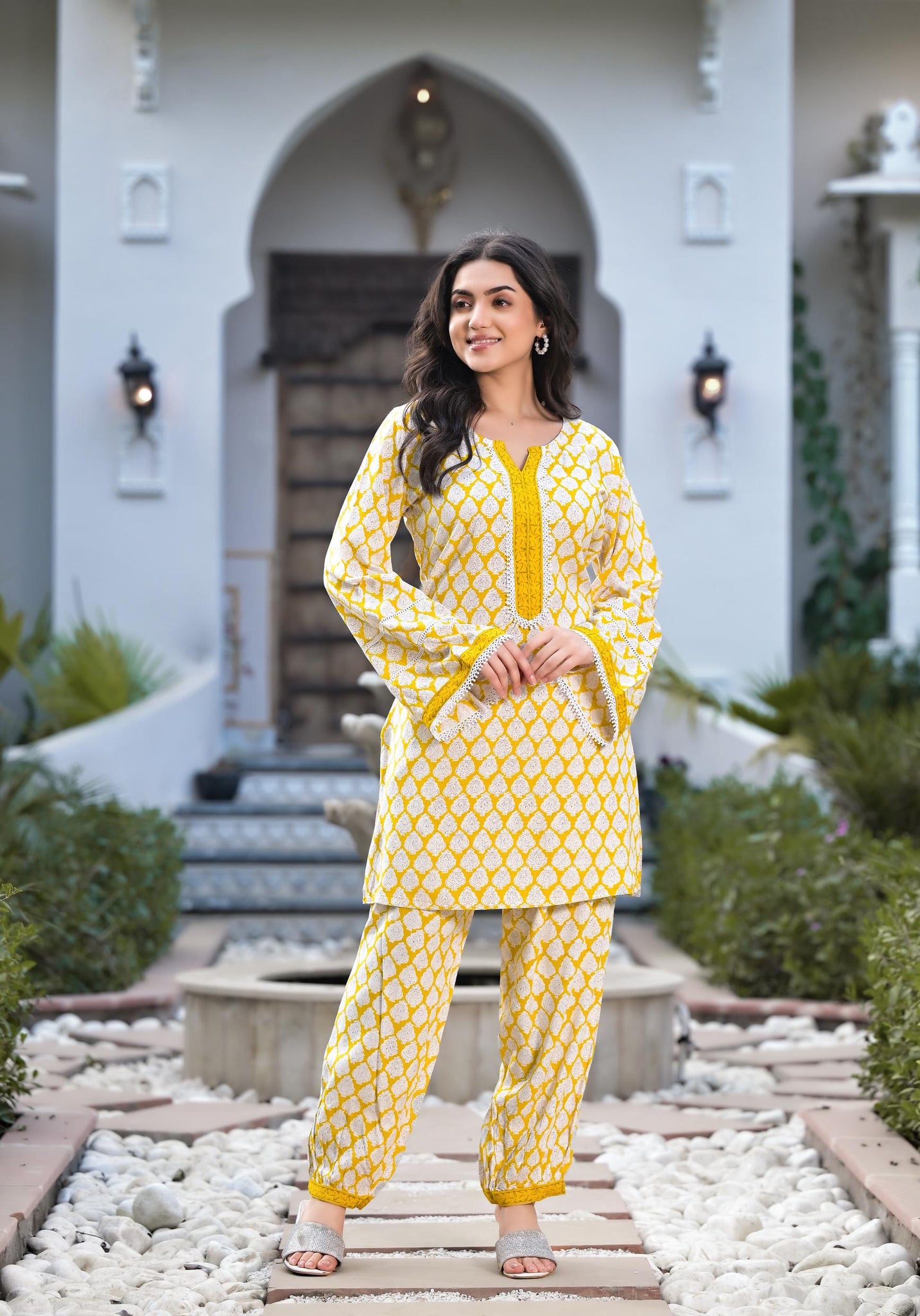 Divena Yellow Floral Print Rayon Co-ord set for women