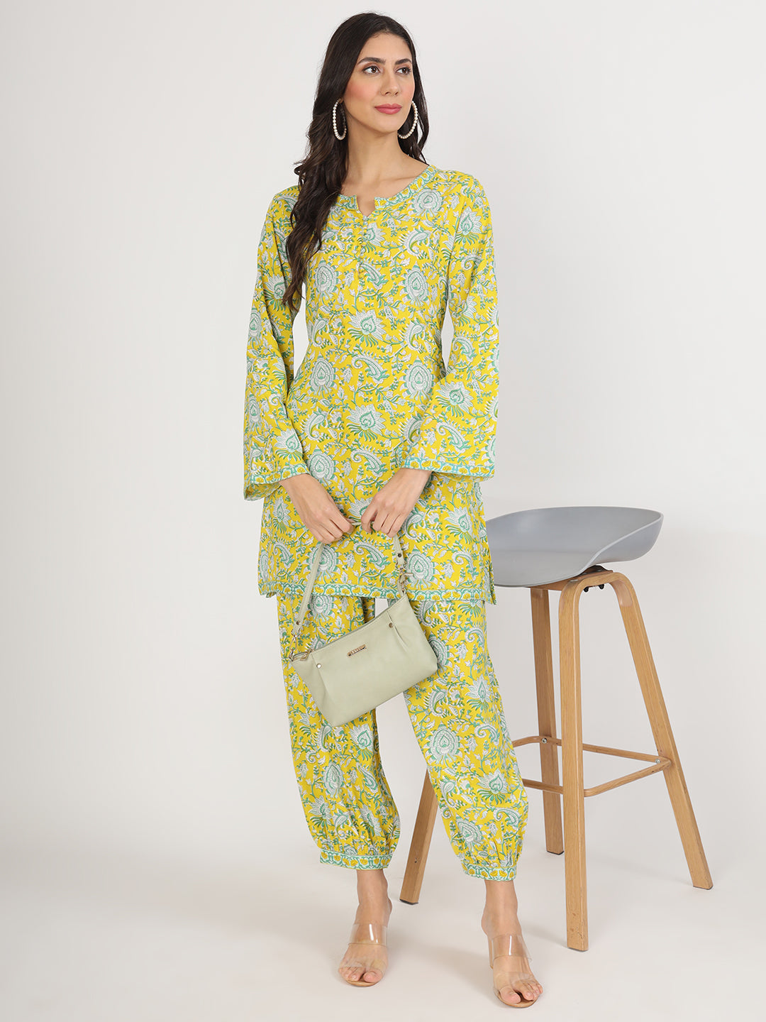 Mustard Floral Print Rayon Co-ord set — view 1