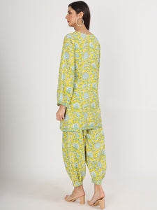 Divena Mustard Floral Print Rayon Co-ord set