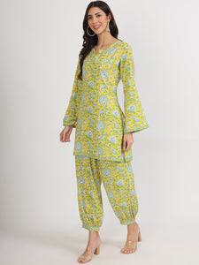 Divena Mustard Floral Print Rayon Co-ord set