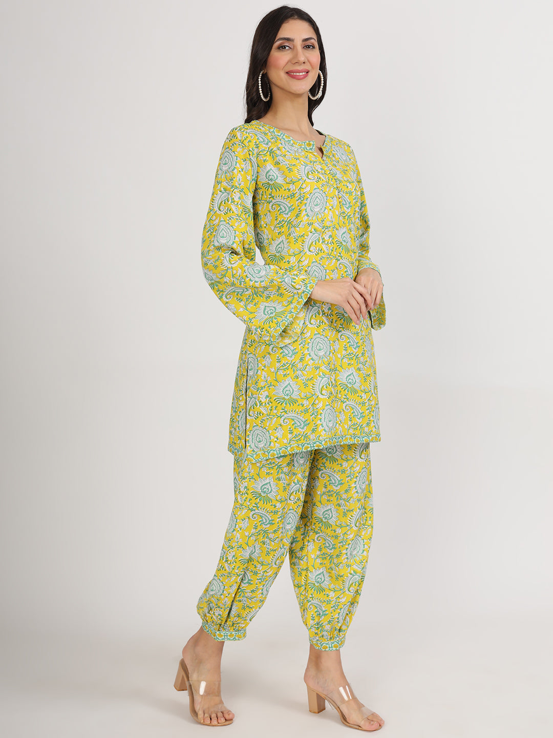 Divena Mustard Floral Print Rayon Co-ord set