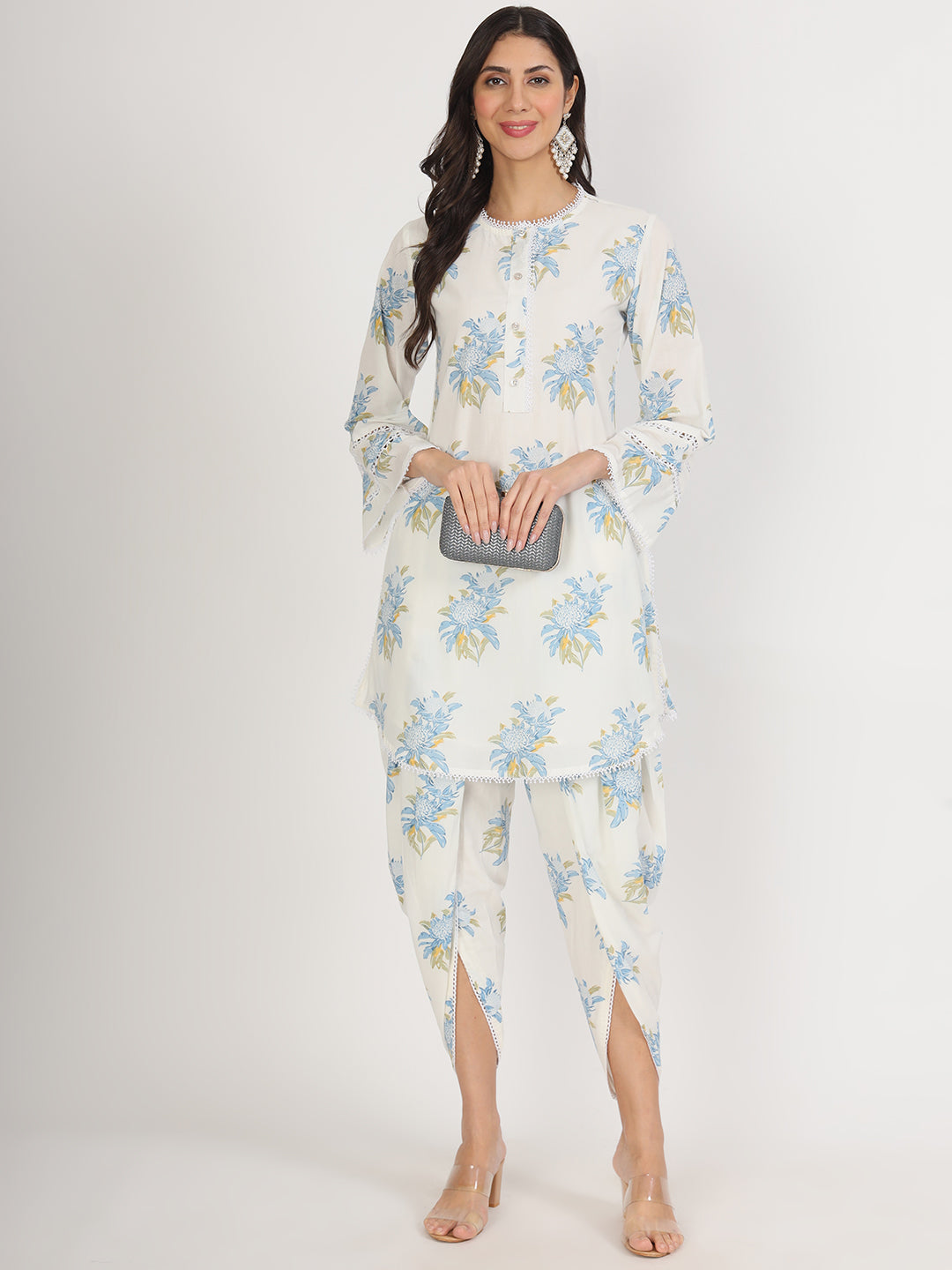 Off White Floral Print Cotton Co-ord set — view 1