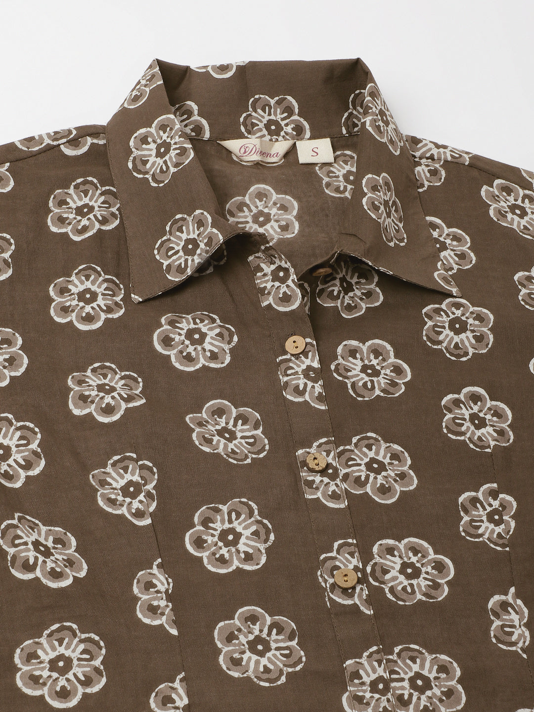 Divena Brown Block Printed Casual Women Shirts