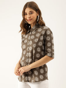 Divena Brown Block Printed Casual Women Shirts