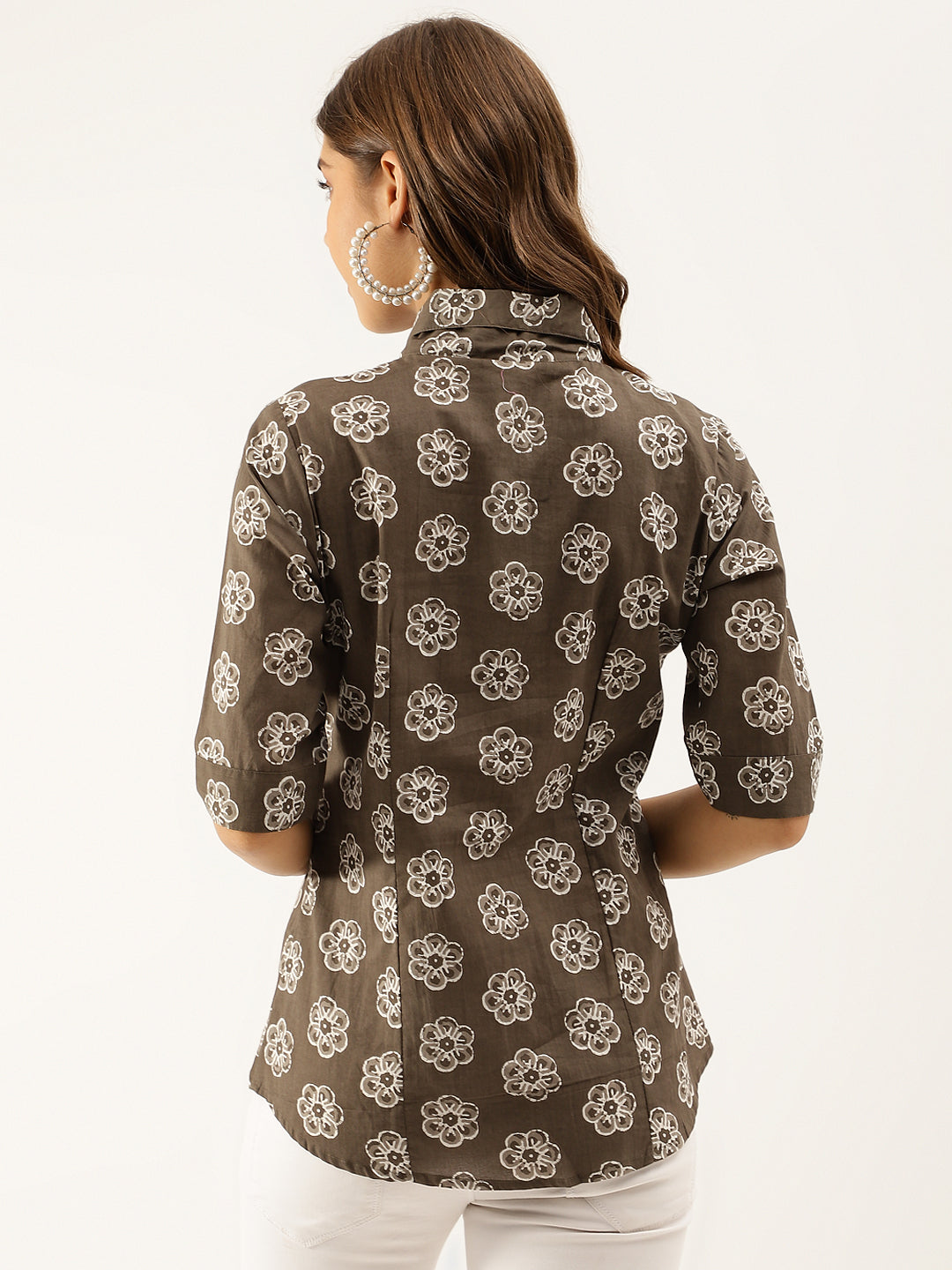 Divena Brown Block Printed Casual Women Shirts