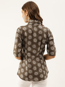Divena Brown Block Printed Casual Women Shirts